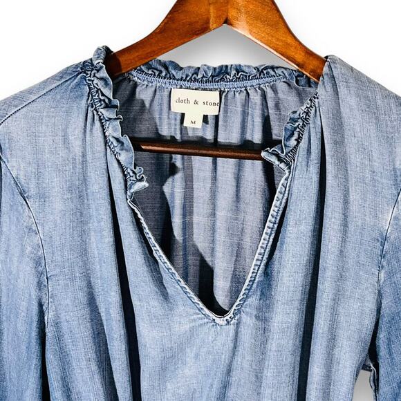 Cloth & Stone Denim Dress Belted Chambray Boho Minimalist Coastal Casual M - Picture 5 of 11
